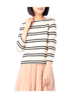 ケーブルボーダーカットソー/ネイビー(393)