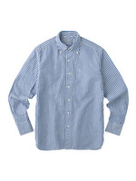 コットンリネンストライプボタンダウンシャツ/ブルー系(392)