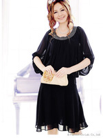 シフォンワンピ-ス/ベージュ×ブラック