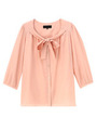 シルク混ボウタイ付き七分袖ブラウス/ピンク系(071)