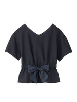 ジャカードリボンデザインブラウス/ネイビー(093)