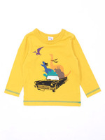 スーパーカープリント付き長袖Tシャツ/マスタード