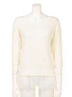 ストライプチュール切替えニットトップス/ピンク