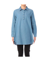 ダンガリー&柄シャツワンピース/ライトブルー(391)