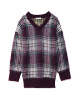チェック柄モヘヤ混Vネックニット/レッド系(264)