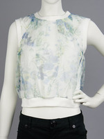 チュールフラワープリントTOP/グレー