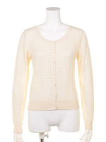 ハートボタン透かし編みカーディガン/ホワイト