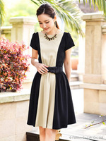 バイカラーワンピース/ネイビーxピンク