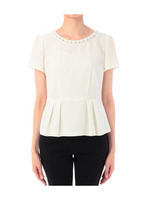 ビジュー切り替えブラウス/ネイビー系(093)