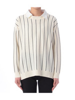 フェイクレイヤードストライプニット/ネイビー(393)