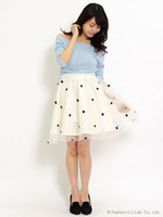 【新色登場】フラワー刺繍チュールスカート【Summer】/ベージュ