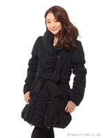 ベルト付中綿コート/カーキ