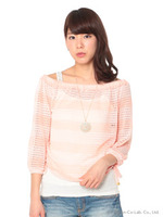 ボーダーニット+キャミ+ネックレスSET/オレンジ