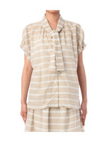 ボーダーボータイブラウス/ベージュ系(352)