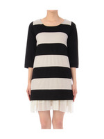 ボーダー切り替えSETOP七分袖ワンピース/ブルー系(391)