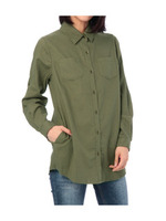 メッセージ刺しゅうデザインロングシャツ/カーキ系(029)