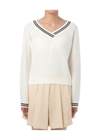 ライン入りVネックニットプルオーバー/ホワイト(001)