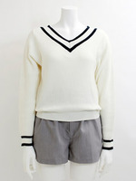 ライン入りニットプルオーバー/ネイビー