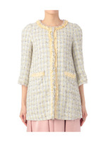 ラメツイード調ノーカラーコート/イエロー系(432)