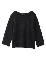 ラメボーダー七分袖ニットプルオーバー/ブラック(019)