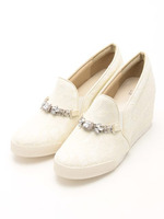 レース×ビジューインヒールスリッポン/ブルー