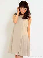 レースプリーツＡラインドレス【Summer】/ベージュ