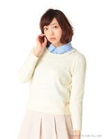 衿先ビジューシャツXラメ入りP/O E/S/ピンク