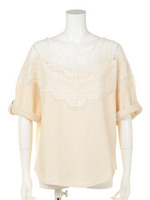 肩レース裏毛チュニック            /WHT