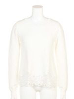 裾レースAラインニット/ホワイト