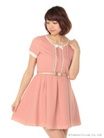 裾刺繍リボンベルト付OP/サックス