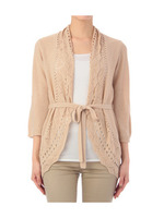 透かしショールカーディガン/ブルー系(091)