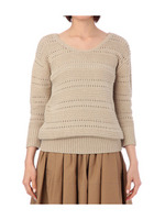 透かし編みニットプルオーバー/ベージュ系(051)