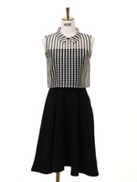 チェックブラウス×カットワンピセット/ベージュ