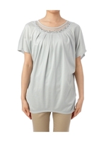 ビジューネックタック使いカットソー/ブルー系(090)