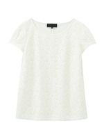 フラワーレース切り替えカットソー/ホワイト(401)