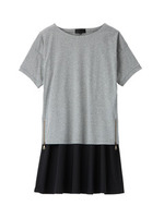 [L]サイドジッププルオーバー+フレア切り替えワンピースセット/グレー系(512)