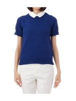 衿付きヤーンニットプルオーバー/ブルー系(092)