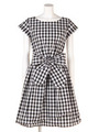 ウエストリボンフレアラップワンピース/チェック