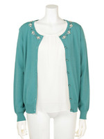 シフォンブラウス×ビジューカーデアンサンブル/グリーン