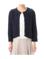 トリミングミックスニットカーディガン/ネイビー系(093)