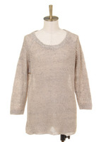 リネンラグランニット七部丈袖プルオーバー/アイボリー