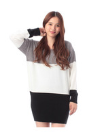 三色ピッチボーダーニットワンピース/グレー系(312)