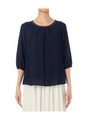 七分袖シフォンブラウス/ネイビー系(095)