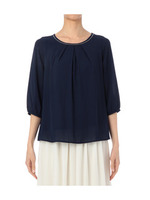 七分袖シフォンブラウス/ネイビー系(095)