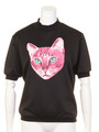 TABBY CAT MOCK NECK TEE/BLACK