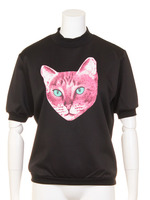 TABBY CAT MOCK NECK TEE/BLACK