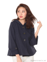 フード付きワイドスリーブジャケット/ネイビー