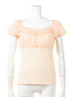 レース付パフスリーブカットソー/キナリ