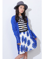 配色ボタンロングカーデ/BLUE