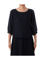 ◆メッシュレイヤードサテンブラウス/ネイビー系(095)